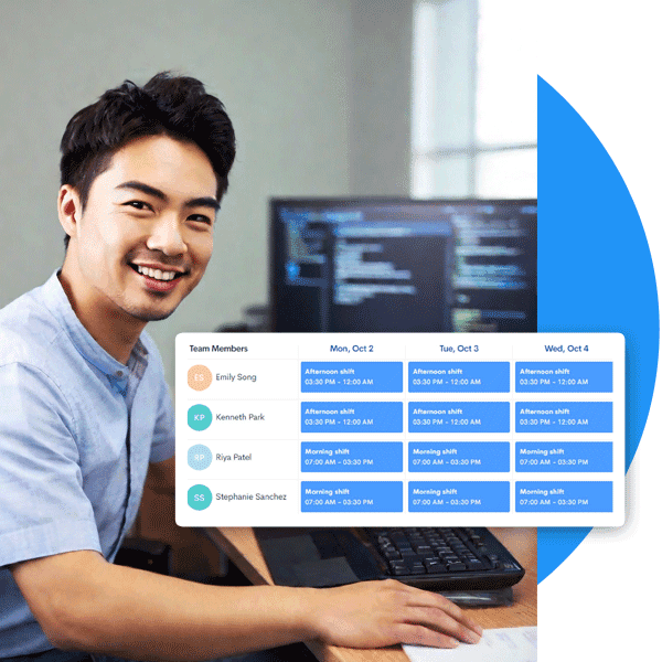 HiveDesk shift scheduling interface showing weekly employee schedule