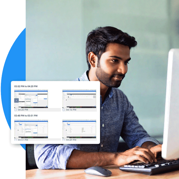 HiveDesk screenshot monitoring showing periodic screen captures for productivity verification