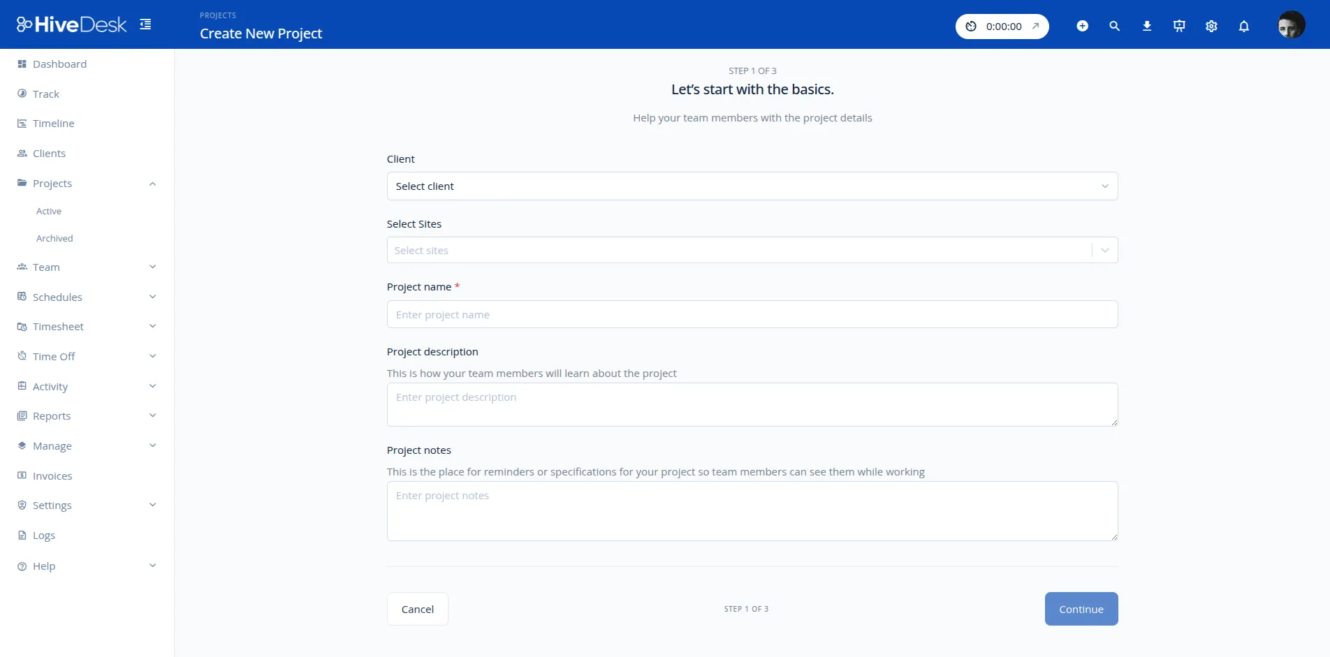 Step 1: Create a new project in HiveDesk