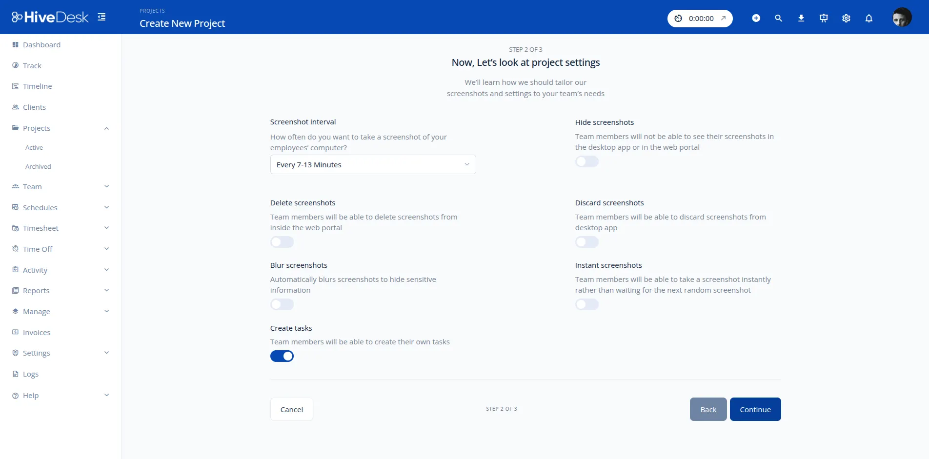 Step 2: Configure project settings and team members