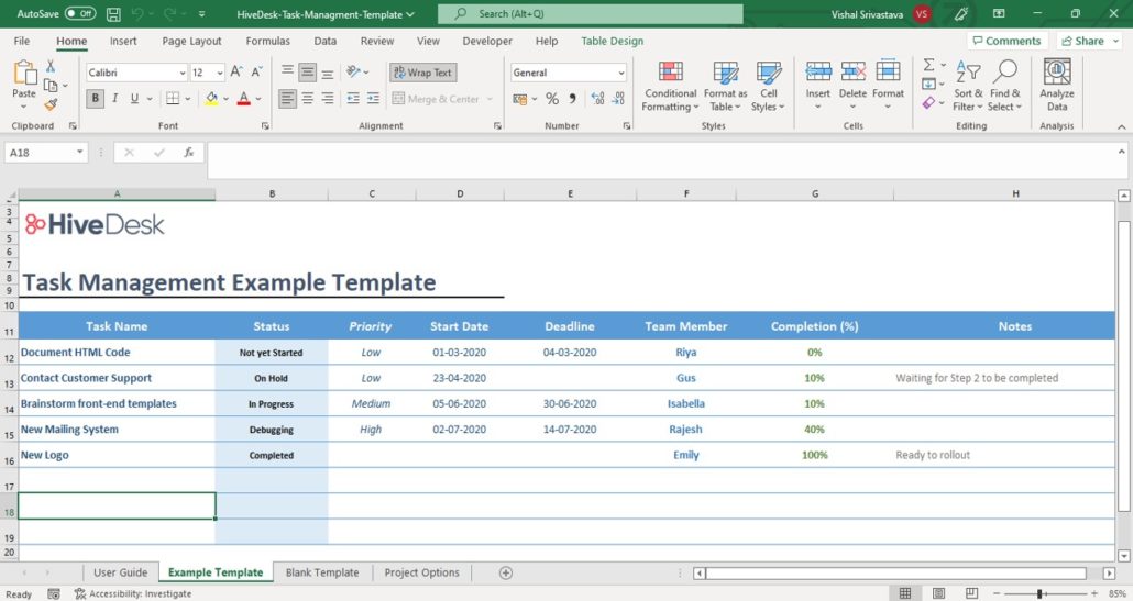 Task Management Template Free Template In Excel